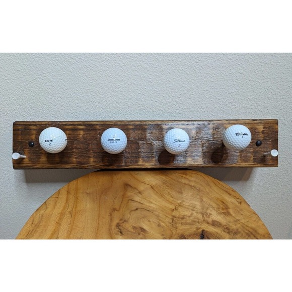 Vintage Wood Golf Ball Coat Rack Shelf Wall Golfing lover Gift Rustic Handmade